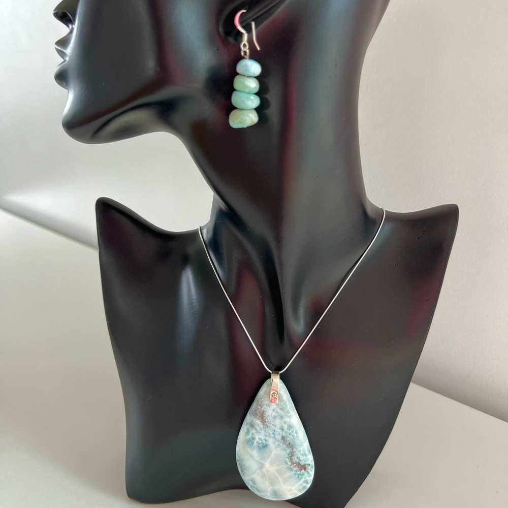 Natural Larimar Stone pendant necklace with 925 sterling silver chain